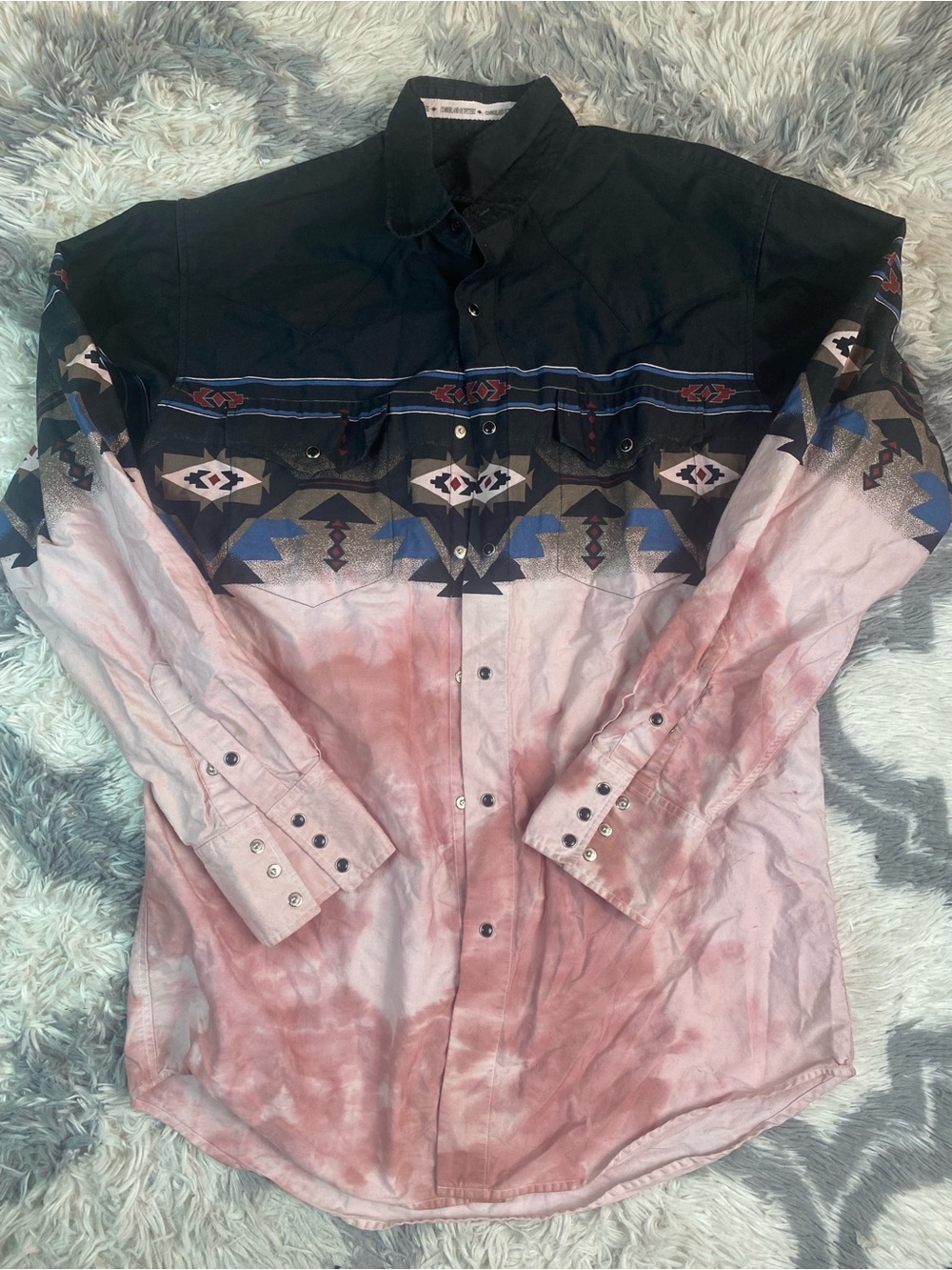 VTG Y2K 90s Cumberland Outfitters Western Wear Pearl Button Snap T Aztec Sz L